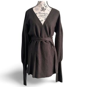 Treasure & Bond Black Merino Blend Wrap Long Sweater Balloon Sleeves Size Large